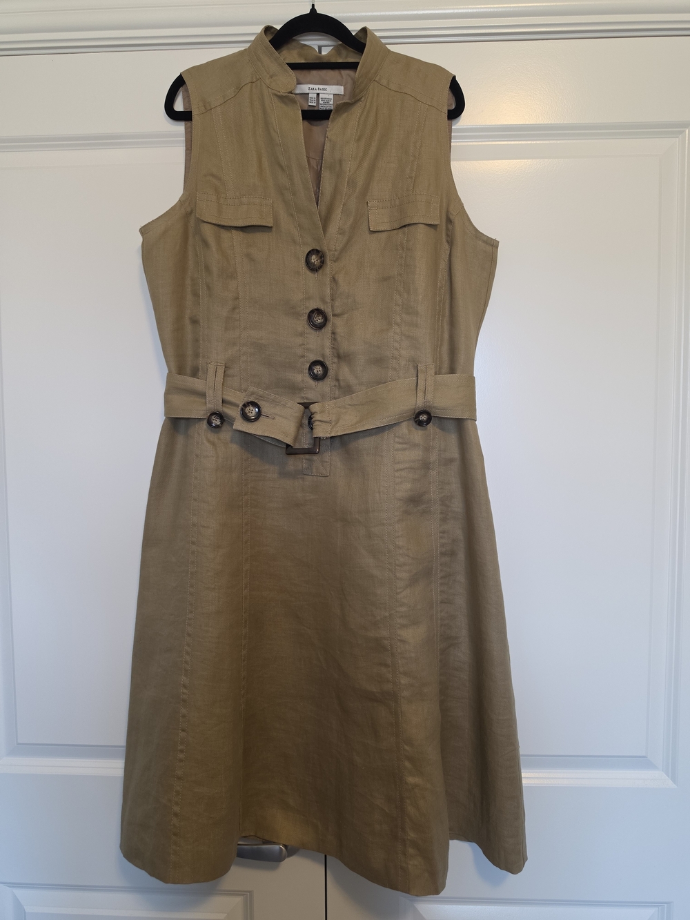 ZARA RAMIE BLEND SAFARI MIDI DRESS BELTED XL NEW NO TAGS